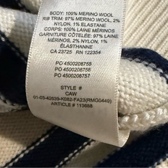 Babaton 2XS Cream and Navy Striped Merino Wool Sweater Preppy Quiet Luxury Soft - Picture 13 of 16